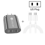 002 40W PD3.0 Dual Port USB-C / Type-C Charger with Type-C to Type-C  Data Cable, US Plug, US Plug + Type-C to Type-C Cable - Image 2