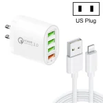 QC-04 QC3.0 + 3 x USB2.0 Multi-ports Charger with 3A USB to 8 Pin Data Cable,US Plug, US Plug + 8 Pin Cable