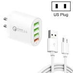 QC-04 QC3.0 + 3 x USB2.0 Multi-ports Charger with 3A USB to Micro USB Data Cable, US Plug, US Plug + Micro USB Cable