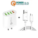 QC-04 QC3.0 + 3 x USB2.0 Multi-ports Charger with 3A USB to Micro USB Data Cable, US Plug, US Plug + Micro USB Cable - Image 3