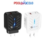 PD03 20W PD3.0 + QC3.0 USB Charger with Type-C to Type-C Data Cable, US Plug, US Plug + Type-C to Type-C Cable - Image 2