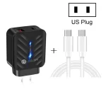 PD03 20W PD3.0 + QC3.0 USB Charger with Type-C to Type-C Data Cable, US Plug, US Plug + Type-C to Type-C Cable - Image 3