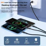 XJ-78 66W 6A 3 in 1 USB to 8 Pin + Type-C + Micro USB Super Flash Charging Cable, Length: 1.2m, XJ-78 66W - Image 4