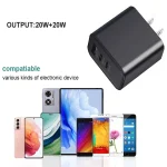 40W Dual PD + QC3.0 Ports Travel Charger for Mobile Phone Tablet, EU Plug, US Plug - Image 5