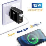 45W PD25W + 2 x QC3.0 USB Multi Port Charger with USB to Micro USB Cable, EU Plug, EU Plug + USB to Micro USB Cable - Image 3