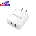 36W Dual Port QC3.0 USB Charger with 3A USB to Micro USB Data Cable, US Plug, US Plug + USB to Micro USB Cable - Image 7