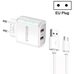 36W Dual Port QC3.0 USB Charger with 3A USB to Micro USB Data Cable, EU Plug, EU Plug + USB to Micro USB Cable