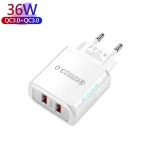 36W Dual Port QC3.0 USB Charger with 3A USB to Micro USB Data Cable, EU Plug, EU Plug + USB to Micro USB Cable - Image 7