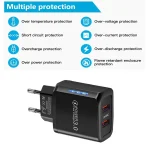 36W Dual Port QC3.0 USB Charger with 3A USB to Micro USB Data Cable, EU Plug, EU Plug + USB to Micro USB Cable - Image 4