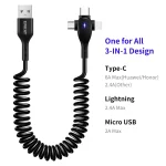 ENKAY Hat-Prince 3 in 1 6A USB to 8Pin+Type-C+Micro USB Supper Fast Charge Spring Cable, Length: 1.8m, 3 in 1 - Image 2