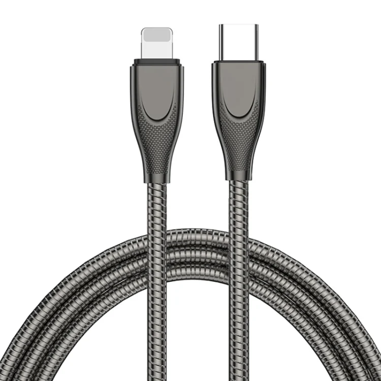 ENKAY ENK-CB128 PD 27W Type-C to 8 Pin Carbon Steel Hose Spring Fast Charging Data Cable, 1m Type-C to 8 Pin, 2m Type-C to 8 Pin