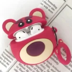 Red Bear Protective Case Bluetooth Earphone Storage Box Silicone Ring Rope Anti-drop Bag for Apple AirPods 1/2