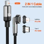 ENKAY 2 in 1 PD 100W / 27W 180 Degrees Rotation Magnetic Type-C / 8 Pin Fast Charging Data Cable with LED Light, 1m, 2m - Image 3