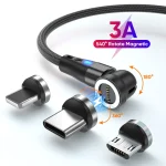 ENKAY 3 in 1 3A USB to Type-C / 8 Pin / Micro USB Magnetic 540 Degrees Rotating Fast Charging Cable, 1m, 2m - Image 13