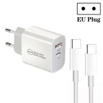 PD30W USB-C / Type-C + QC3.0 USB Dual Port Charger with 1m Type-C to Type-C Data Cable, EU Plug, US Plug, AU Plug