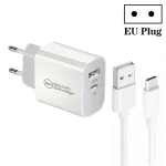 PD30W USB-C / Type-C + QC3.0 USB Dual Port Charger with 1m USB to Type-C Data Cable, EU Plug, US Plug, AU Plug