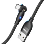 ENKAY 180 Degrees Rotating USB to 8 Pin Charging Data Cable with LED Light, 1m, 2m