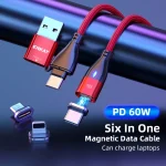 ENKAY 6-in-1 PD60W USB-A / Type-C to Type-C / 8 Pin / Micro USB Magnetic Fast Charging Cable, 1m, 2m - Image 2