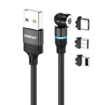 ENKAY 3 in 1 2.4A USB to Type-C / 8 Pin / Micro USB Magnetic 540 Degrees Rotating Charging Cable, 1m, 2m