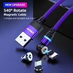 ENKAY 3 in 1 2.4A USB to Type-C / 8 Pin / Micro USB Magnetic 540 Degrees Rotating Charging Cable, 1m, 2m - Image 2