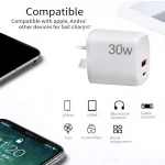PD30W USB-C / Type-C + QC3.0 USB Charger with 1m USB to Type-C Data Cable, AU Plug, AU Plug + USB to Type-C Cable - Image 5