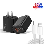 45PQ 45W PD25W + QC3.0 20W USB Super Fast Charger with Type-C to 8 Pin Cable, US Plug, US Plug + Type-C to 8 Pin Cable - Image 2