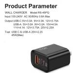 45PQ 45W PD25W + QC3.0 20W USB Super Fast Charger with Type-C to 8 Pin Cable, US Plug, US Plug + Type-C to 8 Pin Cable - Image 4