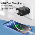 45PQ 45W PD25W + QC3.0 20W USB Super Fast Charger with Type-C to Type-C Cable, US Plug, US Plug + Type-C to Type-C Cable - Image 5
