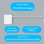 PD3.1 140W USB-C PD Laptop Power Adapter for Apple M1 / M2 MacBook Series, EU Plug, US Plug, UK Plug, AU Plug - Image 5