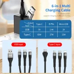 ENKAY 6-in-1 5A USB + Type-C to Type-C / 8 Pin / Micro USB Multifunction Fast Charging Cable, 1.3m - Image 2