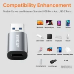 ENKAY ENK-AT118 Aluminium Alloy Male USB 3.1 to Female Type-C Data Adapter Converter Support Fast Charging - Image 5