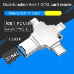 4 in 1 USB-C / Type-C  USB 2.0 + Micro USB + 8 Pin Adapter TF Card Reader, No Memory, 16GB, 32GB, 64GB - Image 2