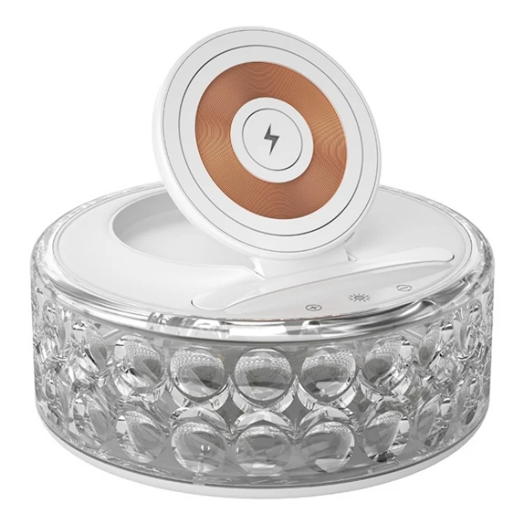 F11 Mobile Phone Holder Desktop Wireless Charger Dock Multi-Function Crystal Night Light