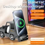 G63 Bluetooth Speaker Clock Atmosphere Light 6-in-1 Car Shape 15W Desktop Wireless Charger - Image 4