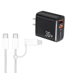 PD31 30W USB-C / Type-C + USB-A Charger with Type-C+8 Pin 2-in-1 Data Cable, US Plug, US Plug +  2-in-1 Data Cable