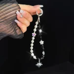 Cat Sun Star Pearl Mobile Phone Chain, Sun and stars, kitty