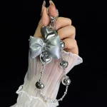 Sparkling Diamond Large Bow Pearl Phone Chain - Image 4