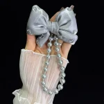 Sparkling Diamond Large Bow Pearl Phone Chain - Image 6