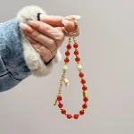 Fortune Red Crystal Phone Chain, Lucky Cat, God Of Wealth, Fu Word