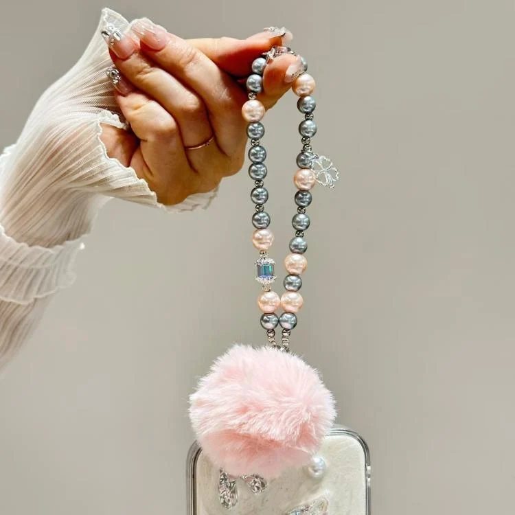 SYA002837001A_1.webp Clover Glass Pearl Big Hairball Mobile Phone Chain - Image 7