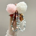 Clover Glass Pearl Big Hairball Mobile Phone Chain - Image 2