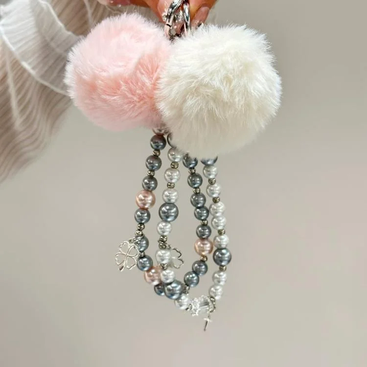 SYA0028370_B2.webp Clover Glass Pearl Big Hairball Mobile Phone Chain - Image 3