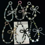 Luminous Round Bead Double Chain Phone Chain, Black, Star White, Yellow, White Rhinestones, White, Pink - Image 2