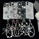 Luminous Round Bead Double Chain Phone Chain, Black, Star White, Yellow, White Rhinestones, White, Pink - Image 3