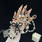 Luminous Round Bead Double Chain Phone Chain, Black, Star White, Yellow, White Rhinestones, White, Pink - Image 6