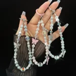 Diamond-Encrusted Pearl Butterfly Phone Chain - Image 3