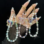 Laser Crystal Butterfly Pearl Mobile Phone Chain - Image 2