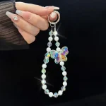 Laser Crystal Butterfly Pearl Mobile Phone Chain - Image 5