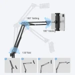 Live Folding Multifunctional Floor Stand For 4-13 Inch Cell Phone/Tablet/Switch, Retractable With Desktop Collet(Black), Retractable(Black) - Image 5
