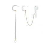 3 PCS Universal Bluetooth Headset Anti-lost C Type Pearl 925 Silver Needle Earring Ear Chain - Image 2